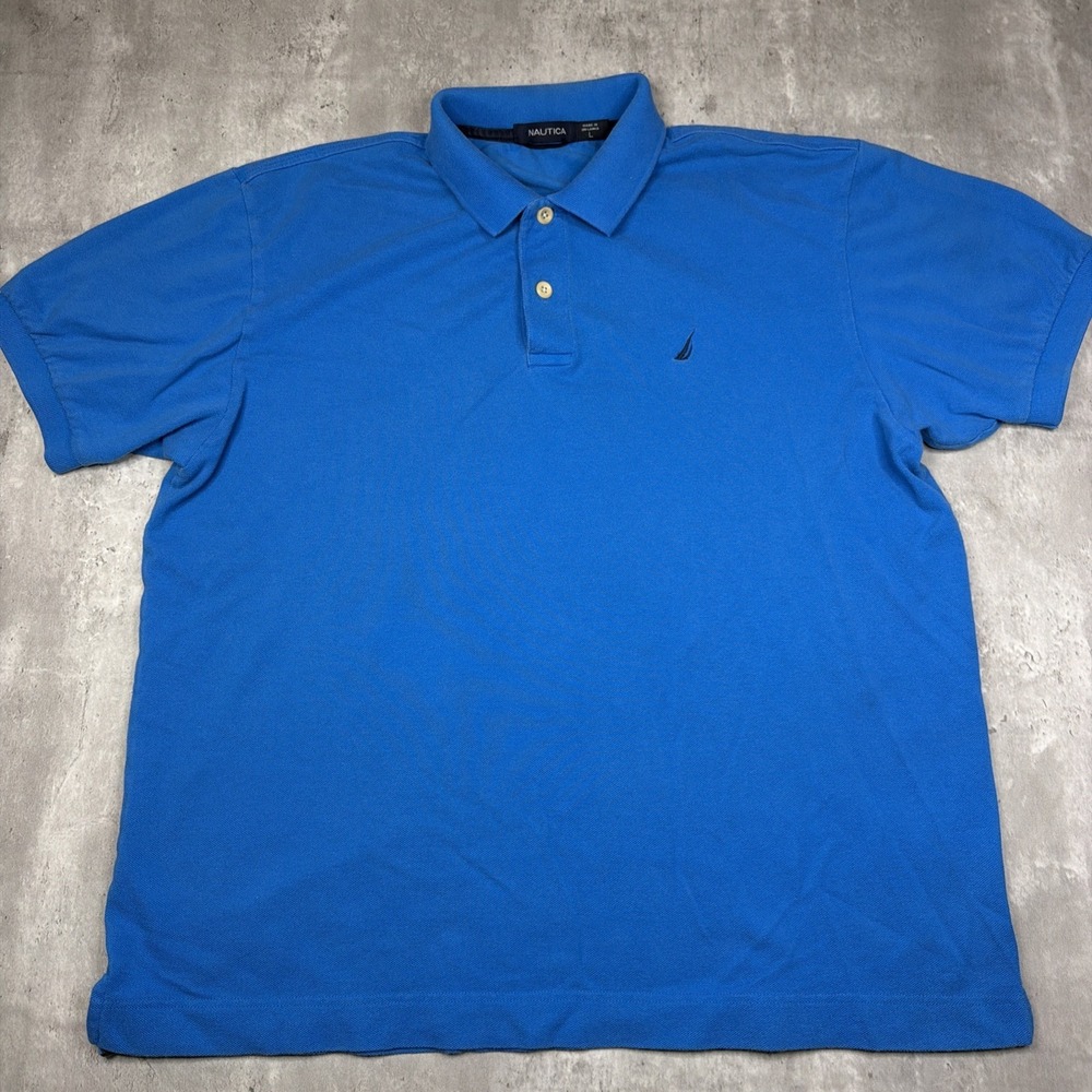 Nautica Men's Size Large Blue Short Sleeve Polo Shirt Cotton Classic Logo Sail